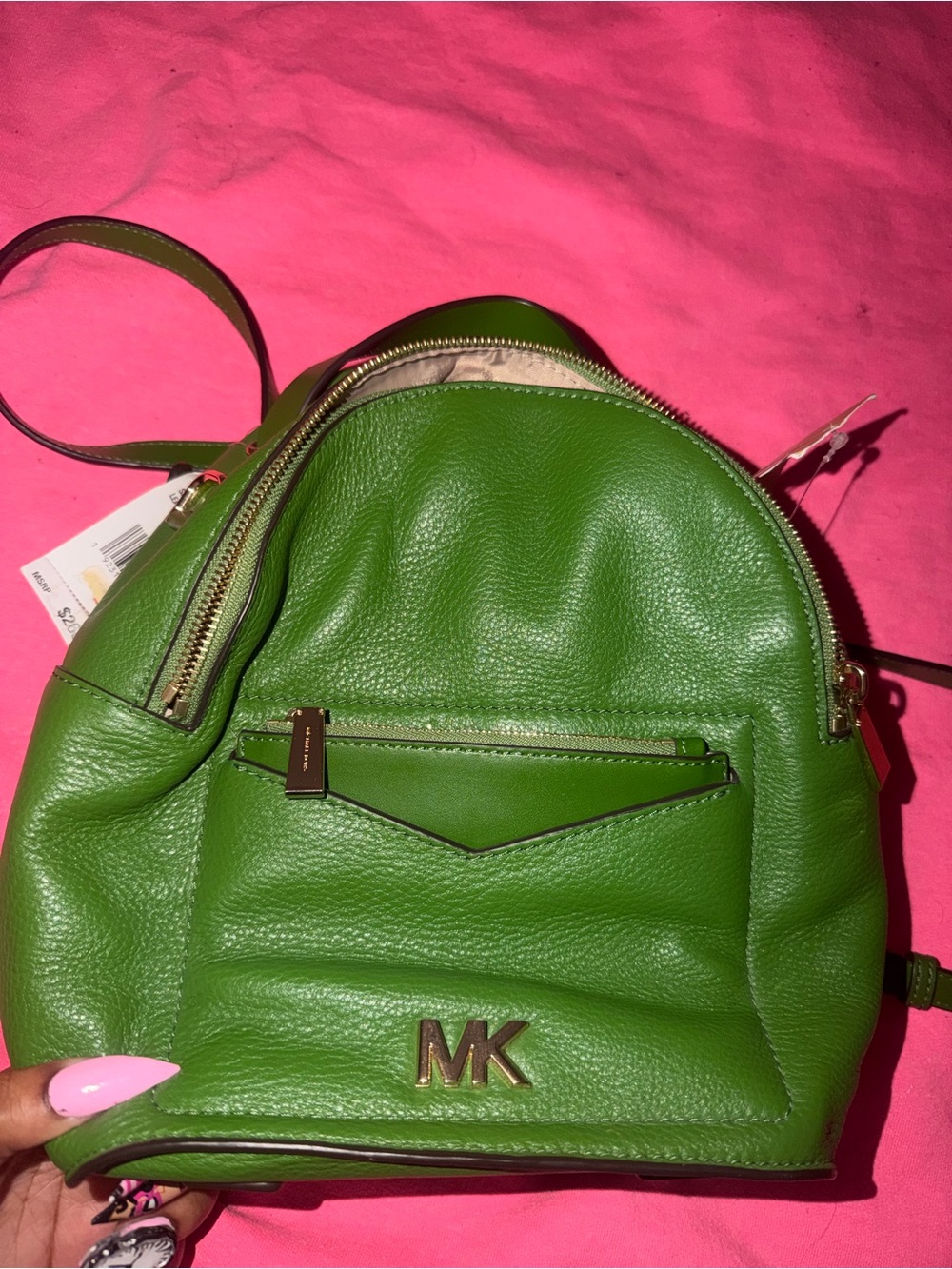 Michael Kors Vibrant Green Leather Mini Backpack with Gold Hardware